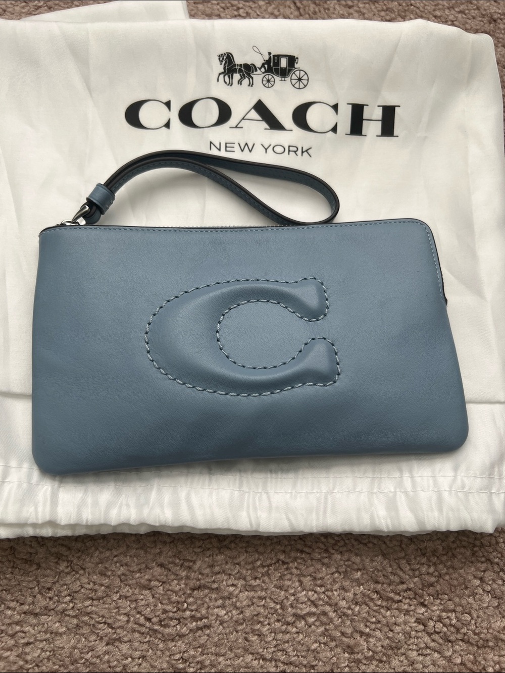 Coach Blue Leather Wristlet with Signature 'C' - Picture 8 of 8